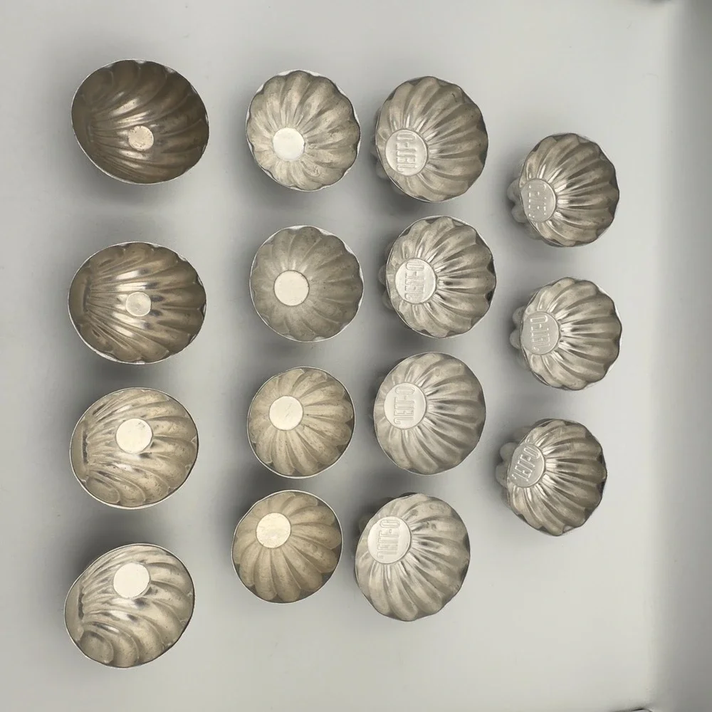 Vintage Jell-O Aluminum Gelatin Molds Mixed Set of 15 Fluted Scalloped Silver